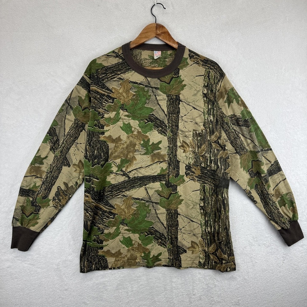 Vintage Camo Hunting Shirt Mens XL Brown Green Allover Print‎ Made USA 90s